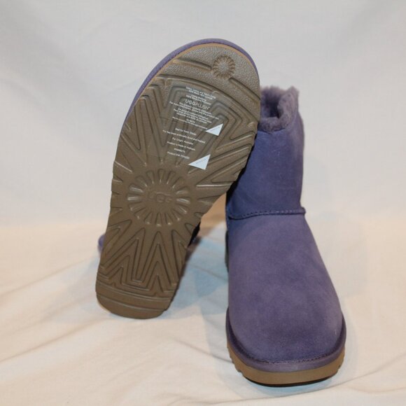 UGG WOMEN'S MINI BAILEY BOW SUEDE SHEARLING LINED ANKLE BOOTS PURPLE - Picture 9 of 9